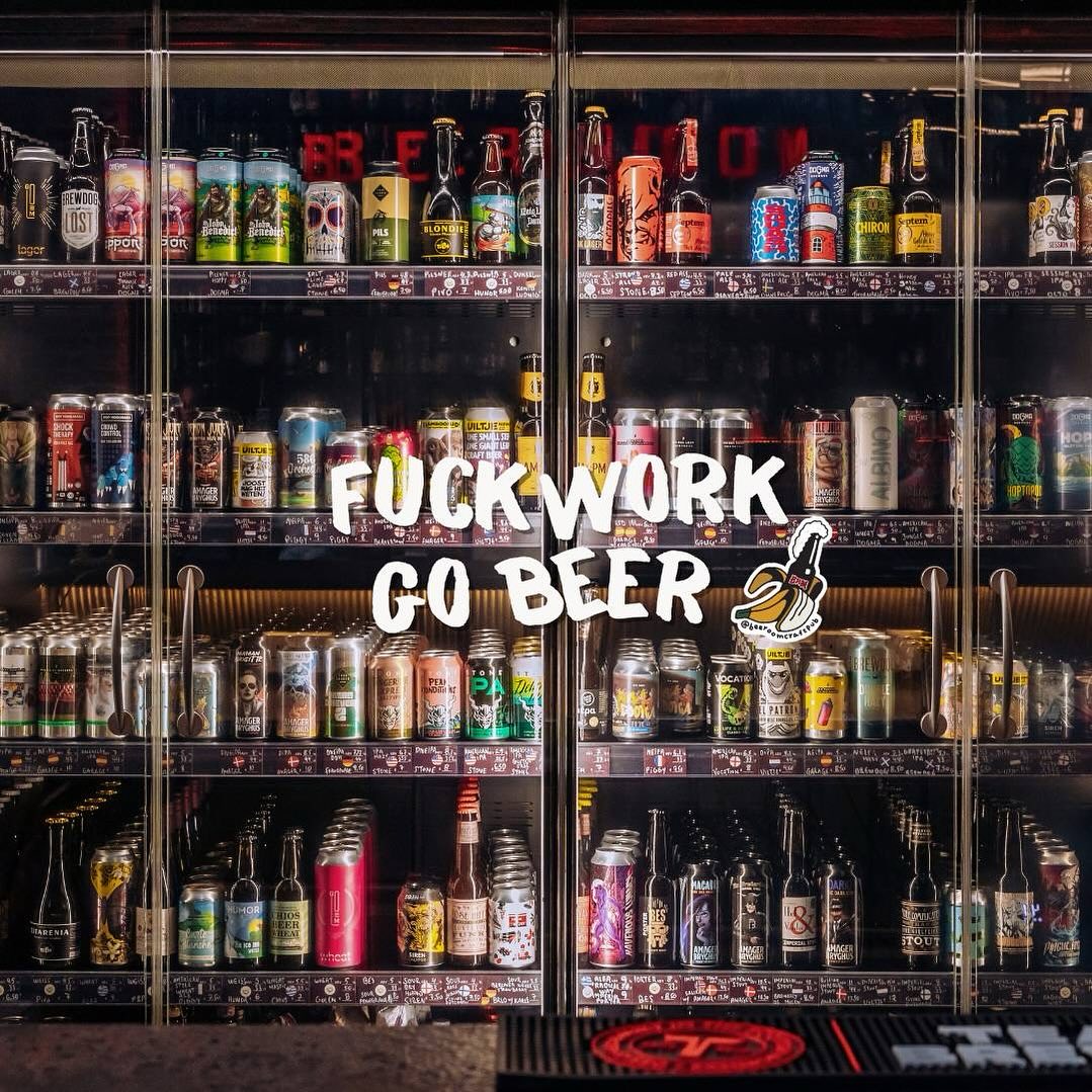 The Beeroom fridge packed with cold craft beer cans and bottles